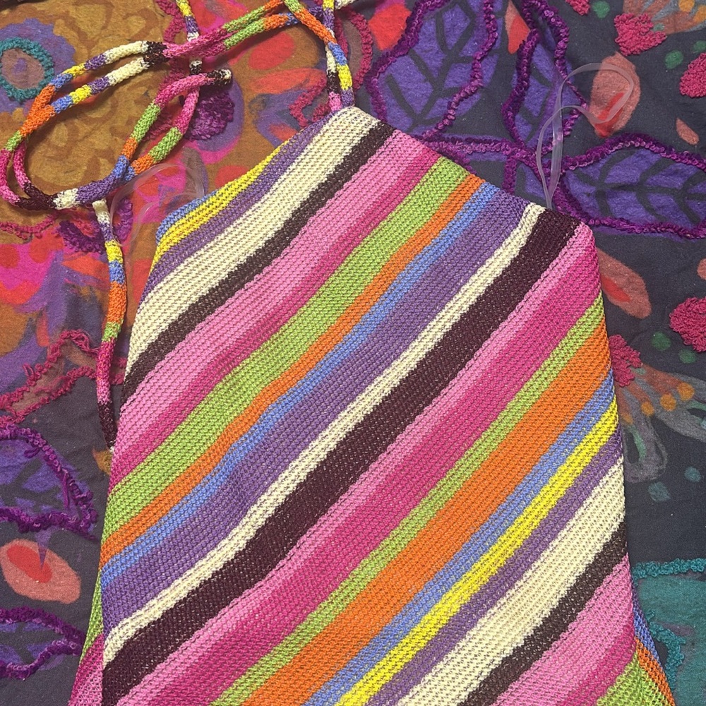 Buckle Vibrant Striped Halter Crop Top
